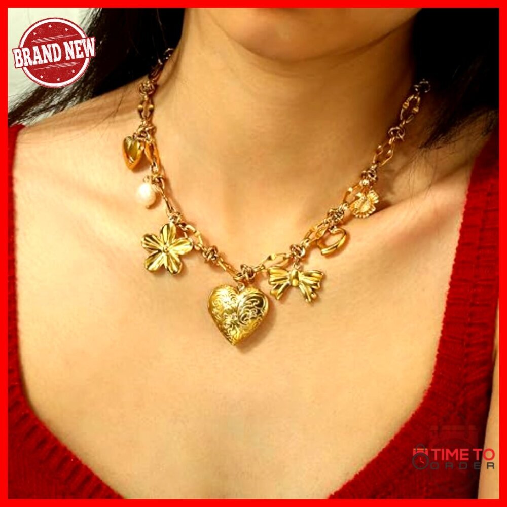 18K Gold-Plated Heart Pendant Necklace with Removable Charms, Adjustable Chain - Picture 6 of 7
